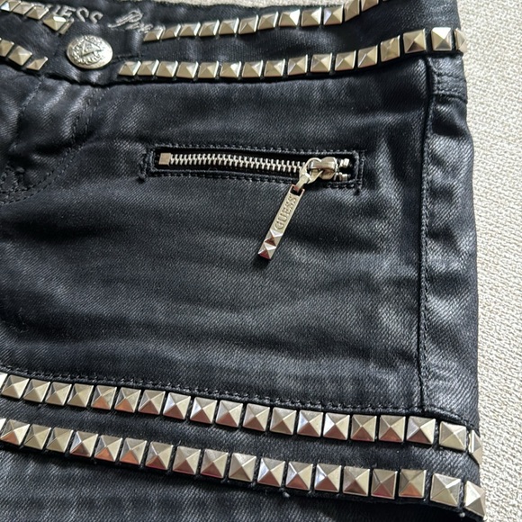 Guess Jean Shorts | Black | Studded | Silver Studded Outline | Size 25 - Picture 5 of 8